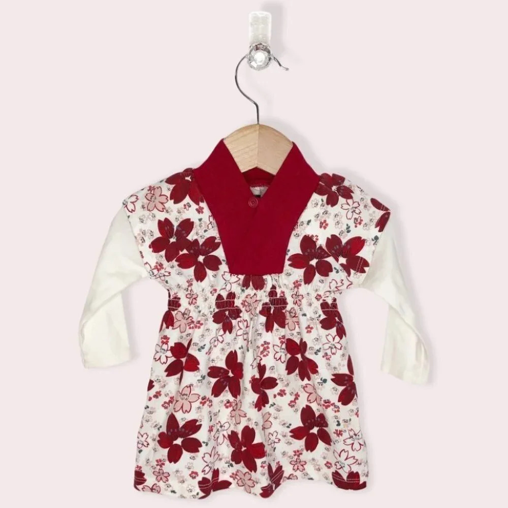 Tea Collection baby dress‎ Kichi double decker long sleeve red floral 3-6 months
